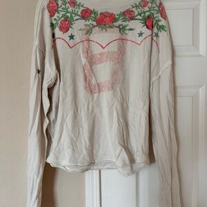 We the free- Floral Embroidered Cream Top